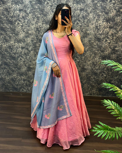 2 In One Long Frock With Dupatta
