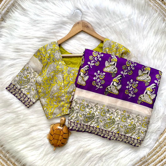 Kalamkari saree with stitched blouse