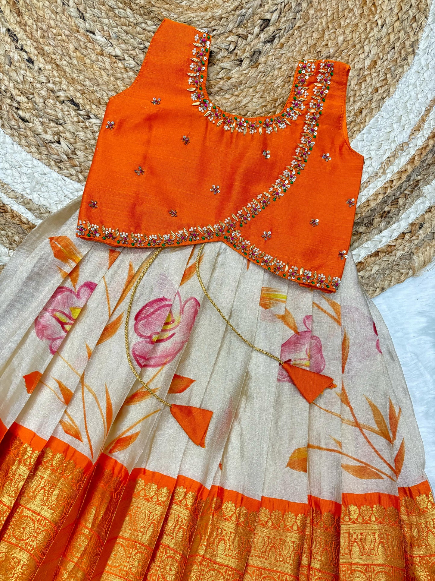 Soft Semi Kanchi maggam Kids Sets