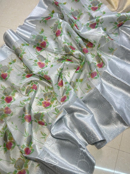 Banarasi Tissue Kota Check Hand Brush Saree