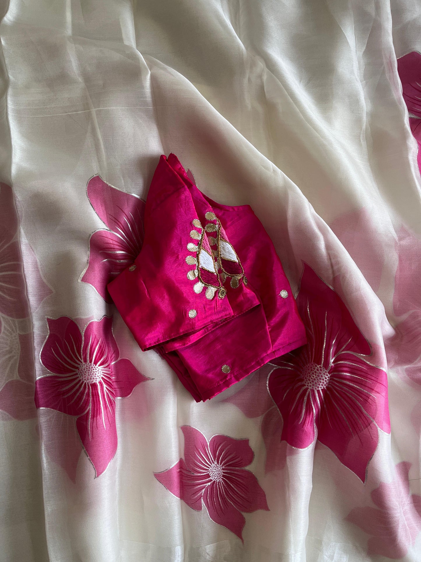 Saree With Stitched Blouse Flower