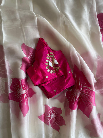 Saree With Stitched Blouse Flower