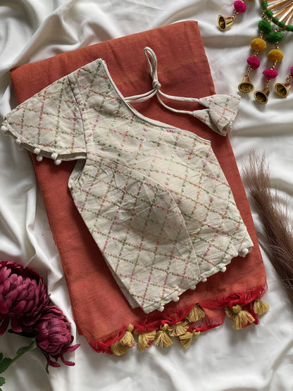 Khadi cotton with Heavy Embroidery work blouse