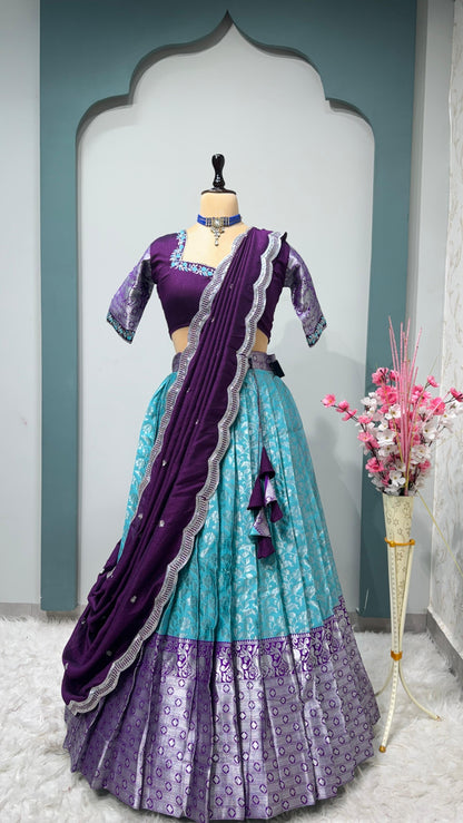 Kanchipuram Lehenga set with work blouses