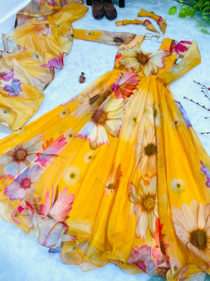 Sunflower Gown With Dupatta Gown