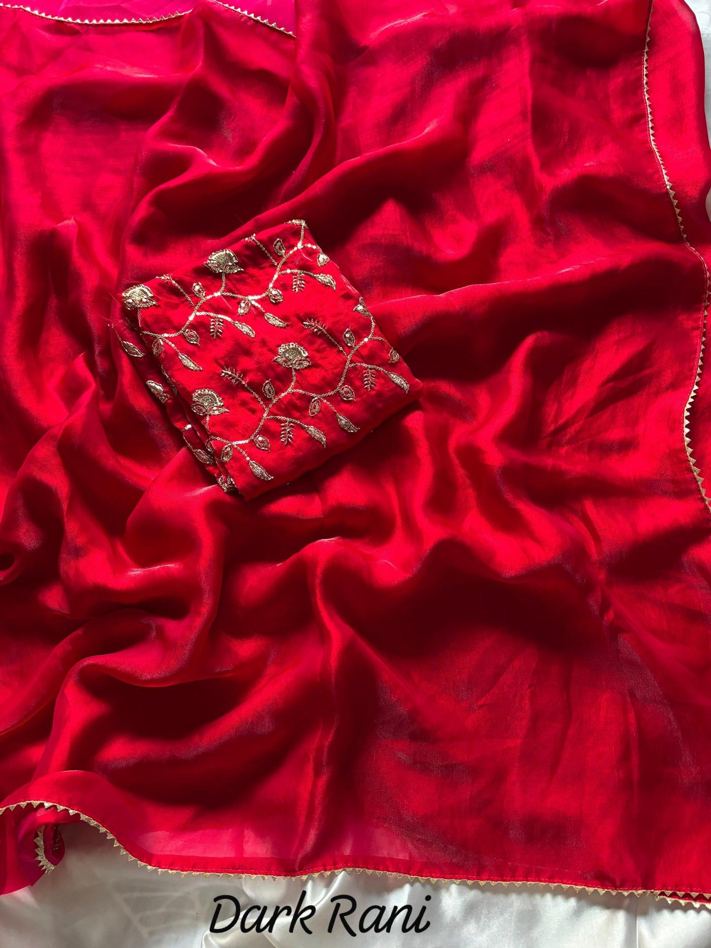 Rust Orange Desginer saree with Stitched Blouse Instgram best seller