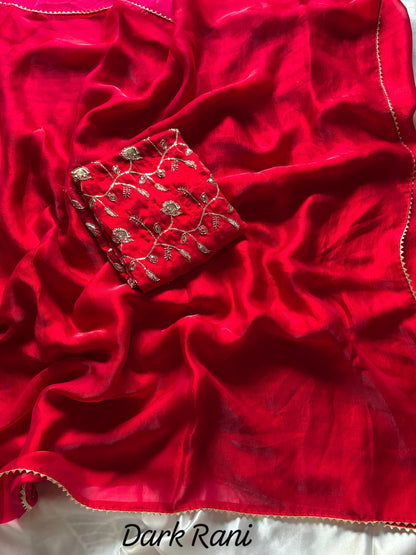 Rust Orange Desginer saree with Stitched Blouse Instgram best seller