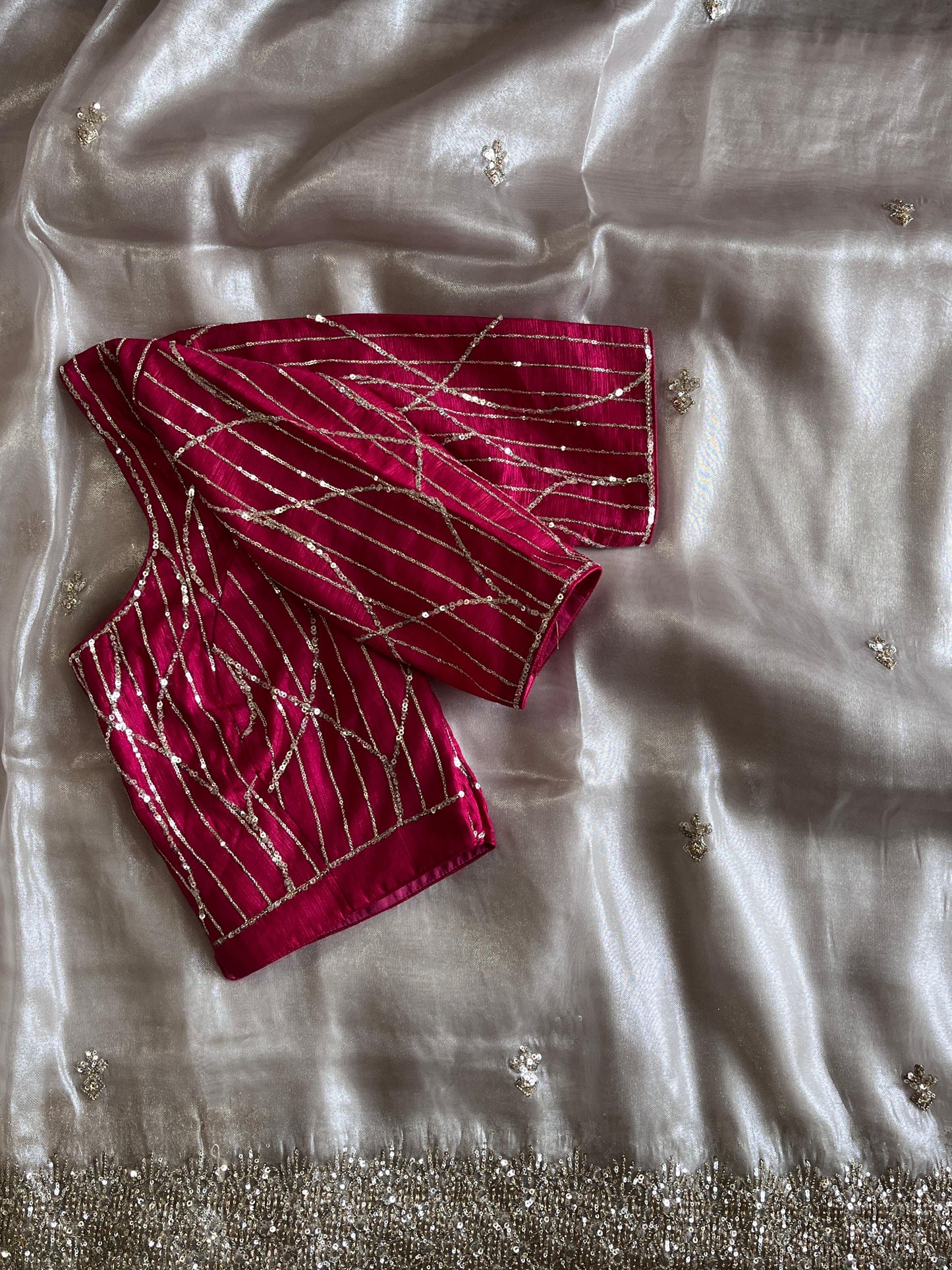 Luxe Pure Tissue sequence Codded saree with stitched blouse