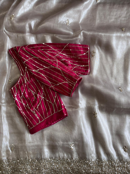 Luxe Pure Tissue sequence Codded saree with stitched blouse