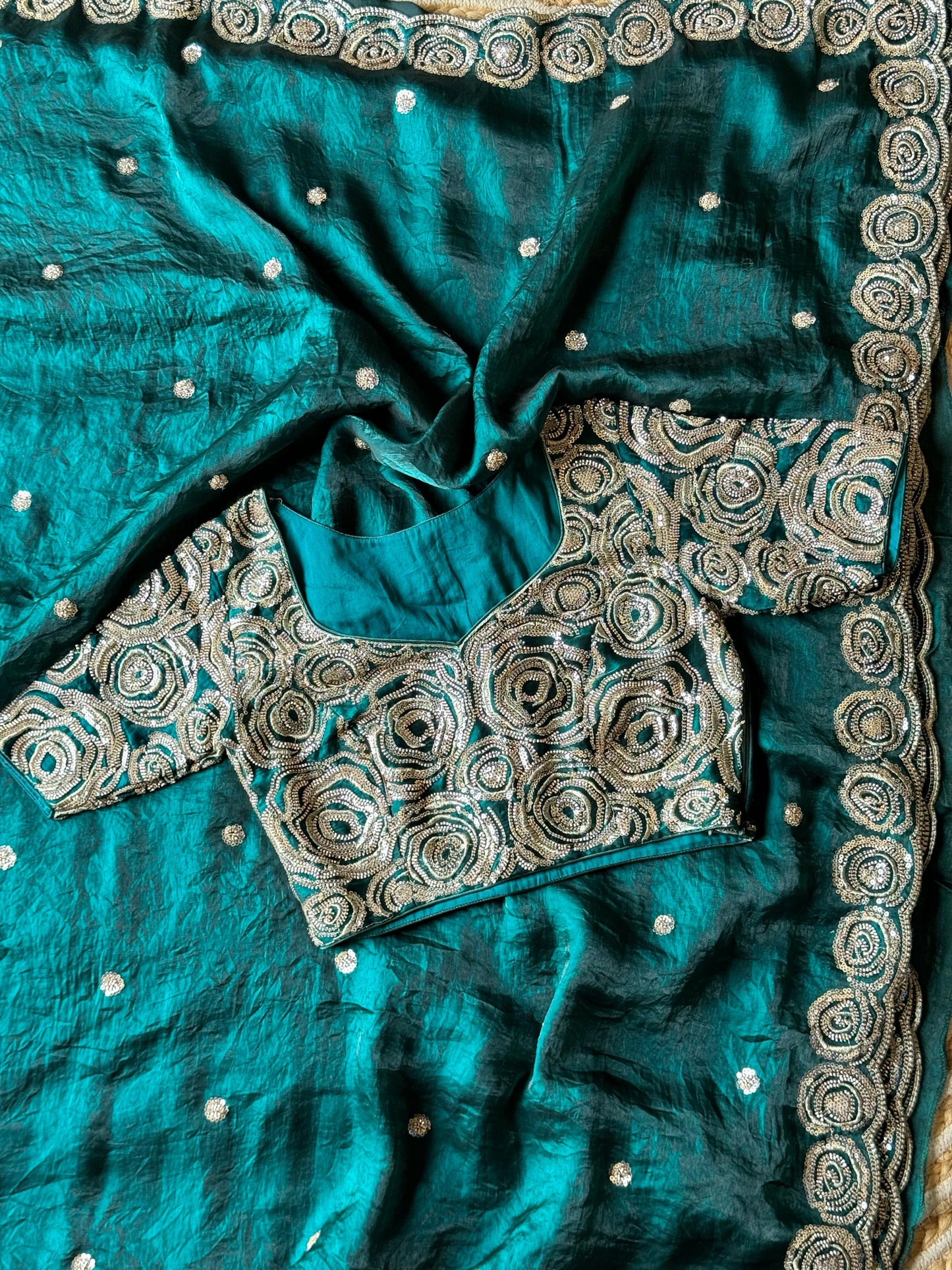 Luxe Saree With Stitched blouse space silk saree