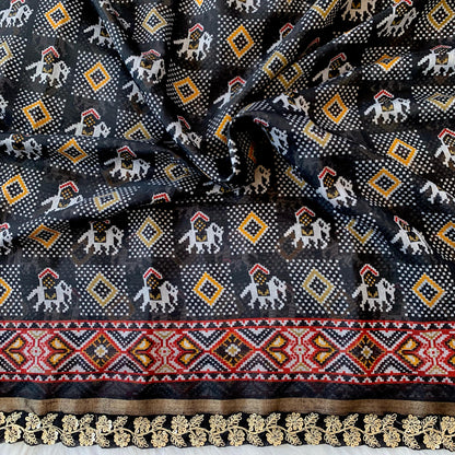 Ikkat Lenin saree with stitched Blouse