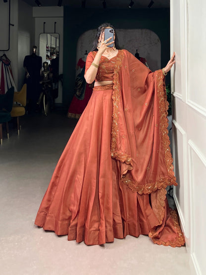 Wrapped in rust, woven with elegance Lehenga