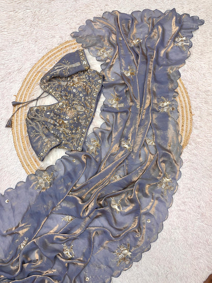 Fendy work silk sarees with stitched desginer work blouse