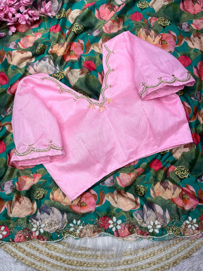 Pure Chinon Flower Khadi work saree with stitched blouse