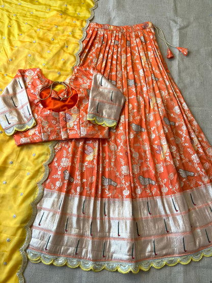Flower Concept with Muniya paithani border fully stitched lehengas