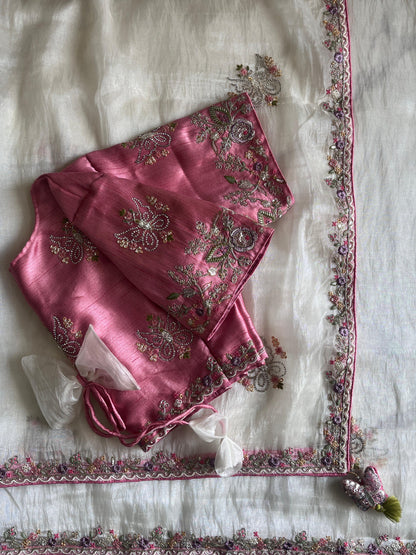 Luxe organza with coding work stitched blouse saree