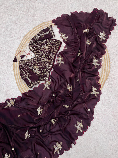 Fendy work silk sarees with stitched desginer work blouse