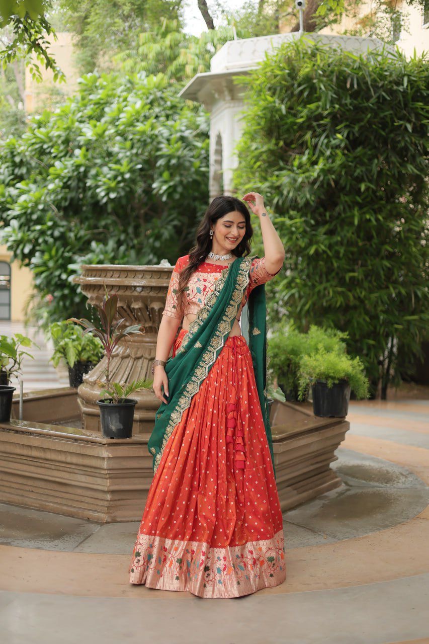Paithani Lehenga sets with cutwork dupatta