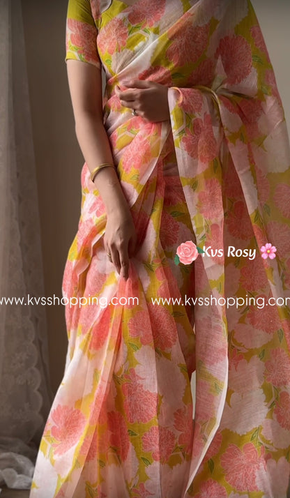 Kvs Rosy Lenin saree with stitched blouse