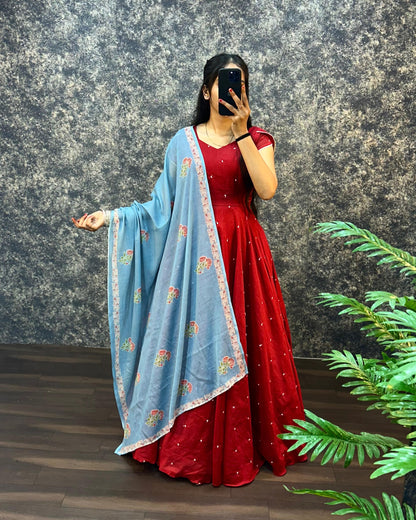 2 In One Long Frock With Dupatta