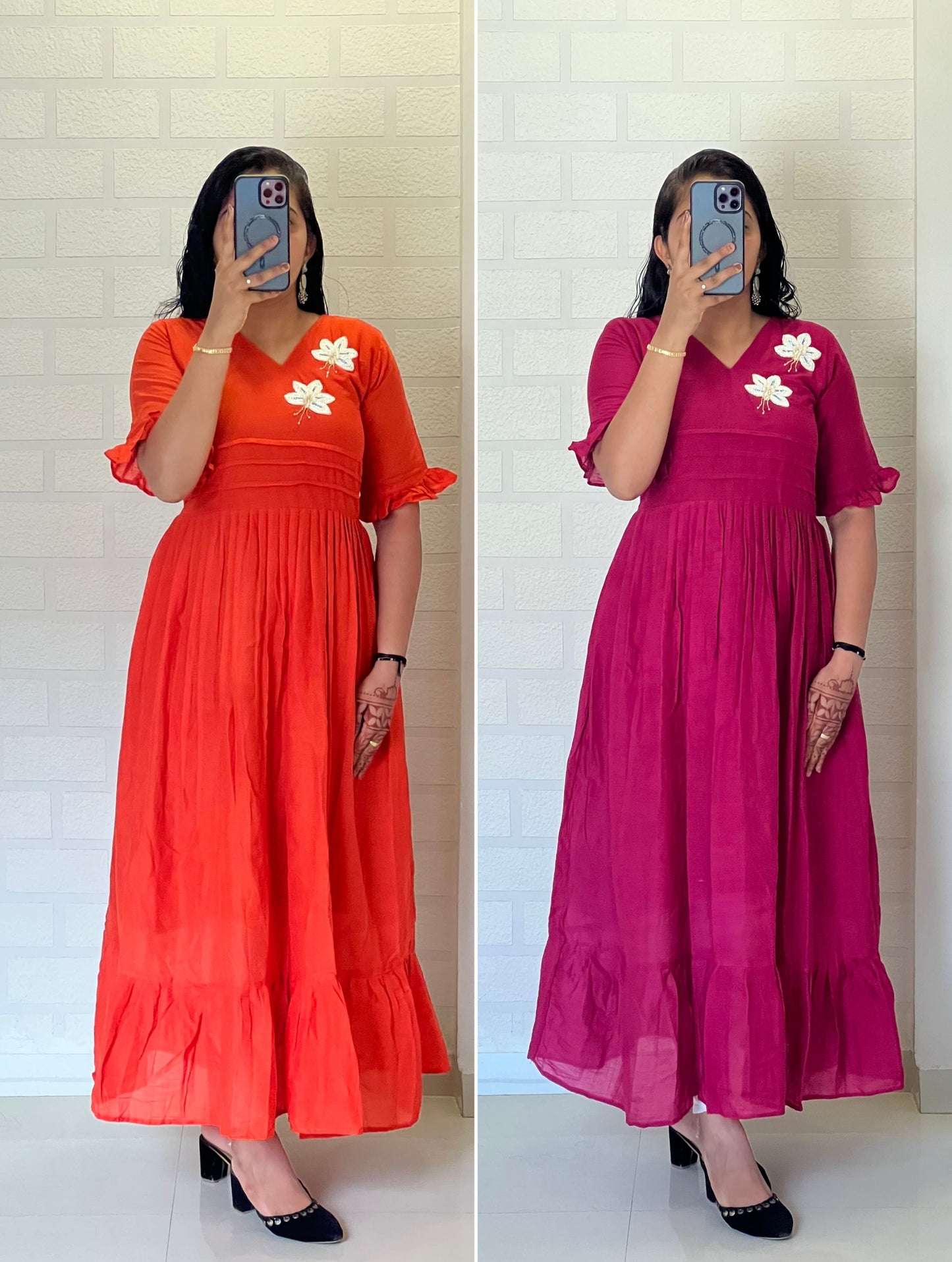 Hand work Mul Cotton party wear gowns