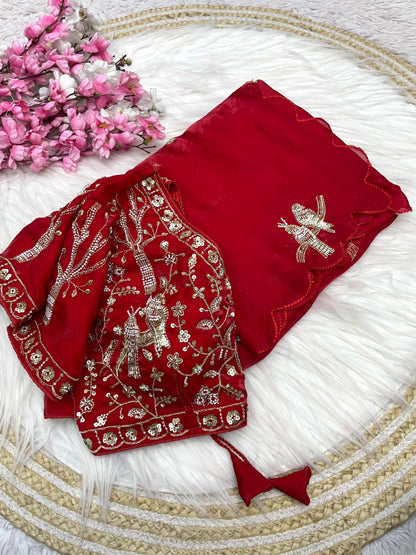 Fendy work silk sarees with stitched desginer work blouse