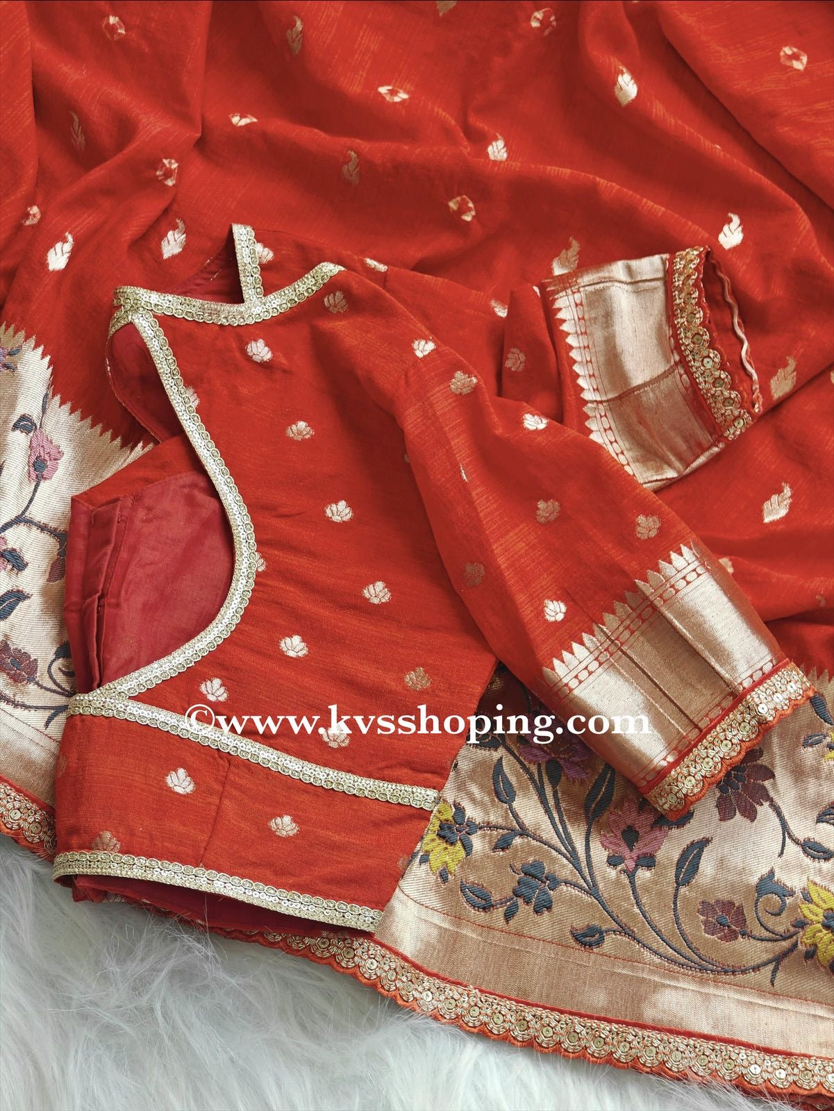 Pure Viscose raw silk with Bandhej print with stitched blouse (Celebrate inspired)