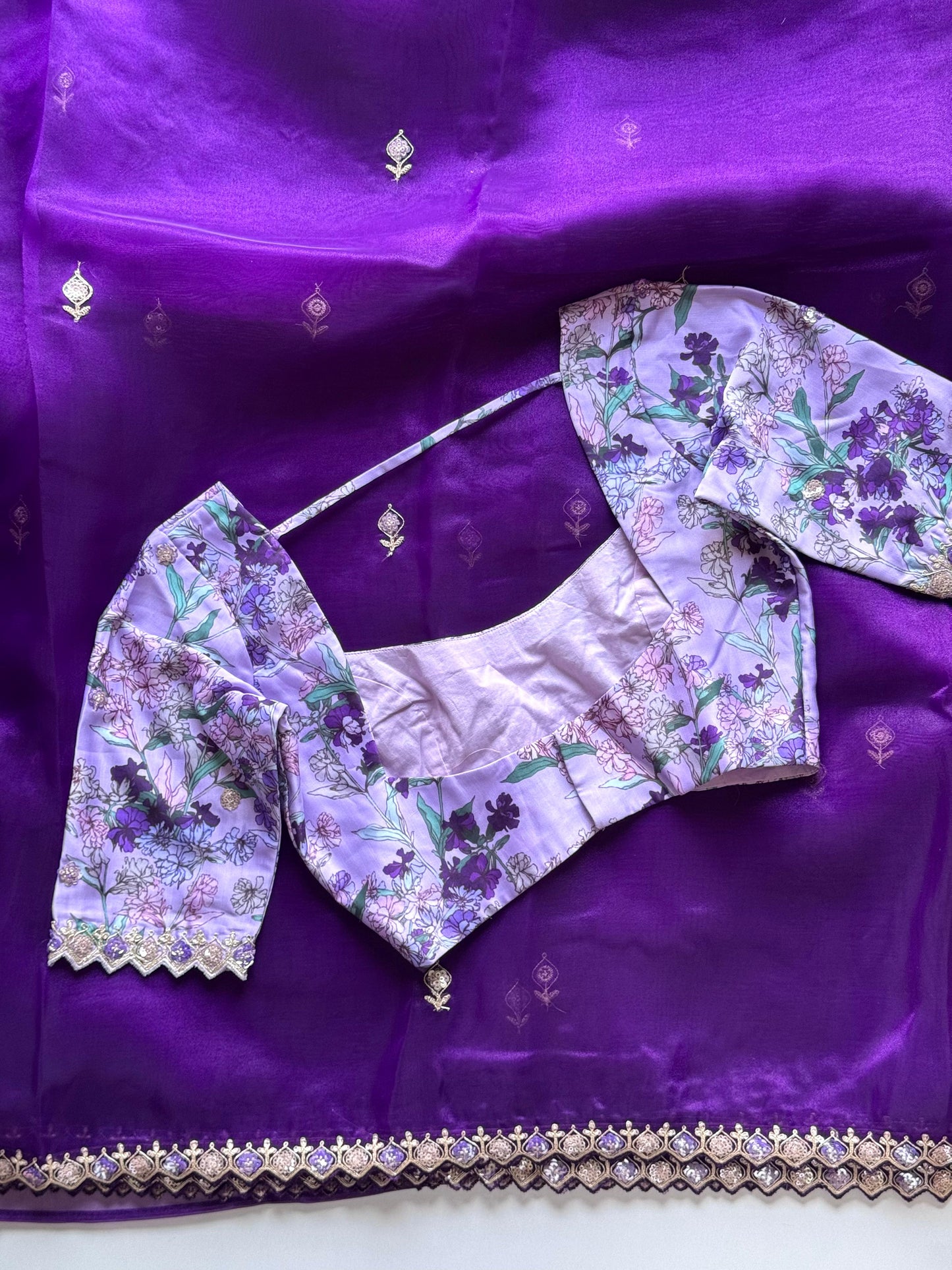 Luxe Premium tissue silk saree with coding work & multi colour sequence  With Stitched Blouse