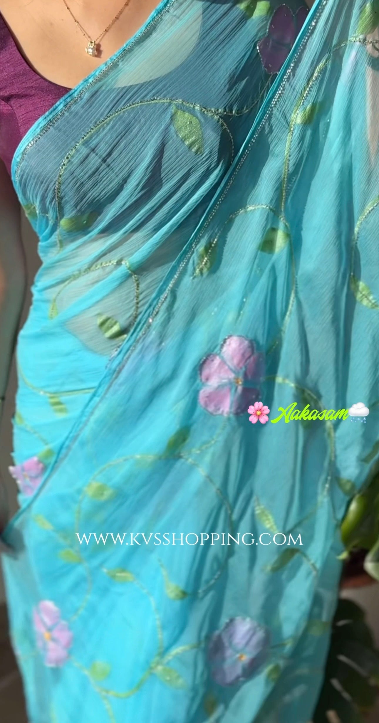 Aakasam Hand painted Chiffon Handwork trending  sarees