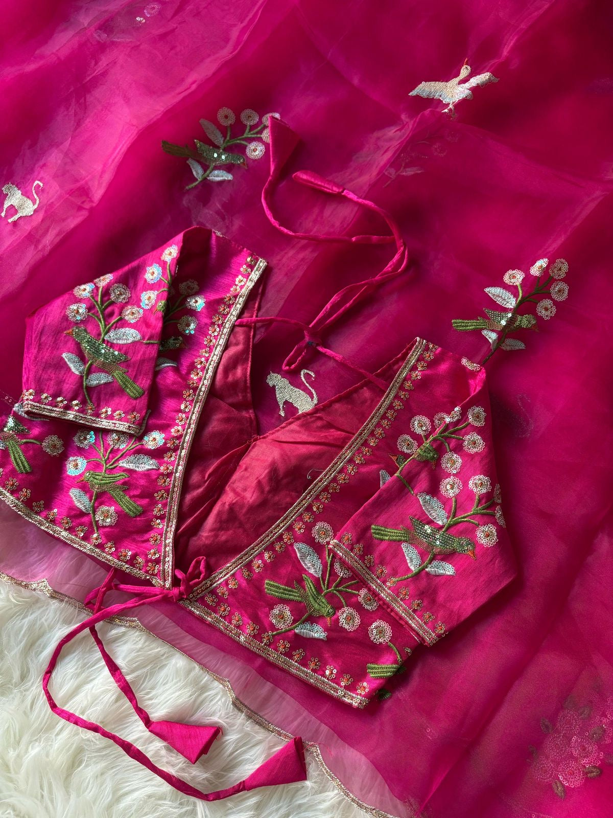 Organza saree with stitched work blouse