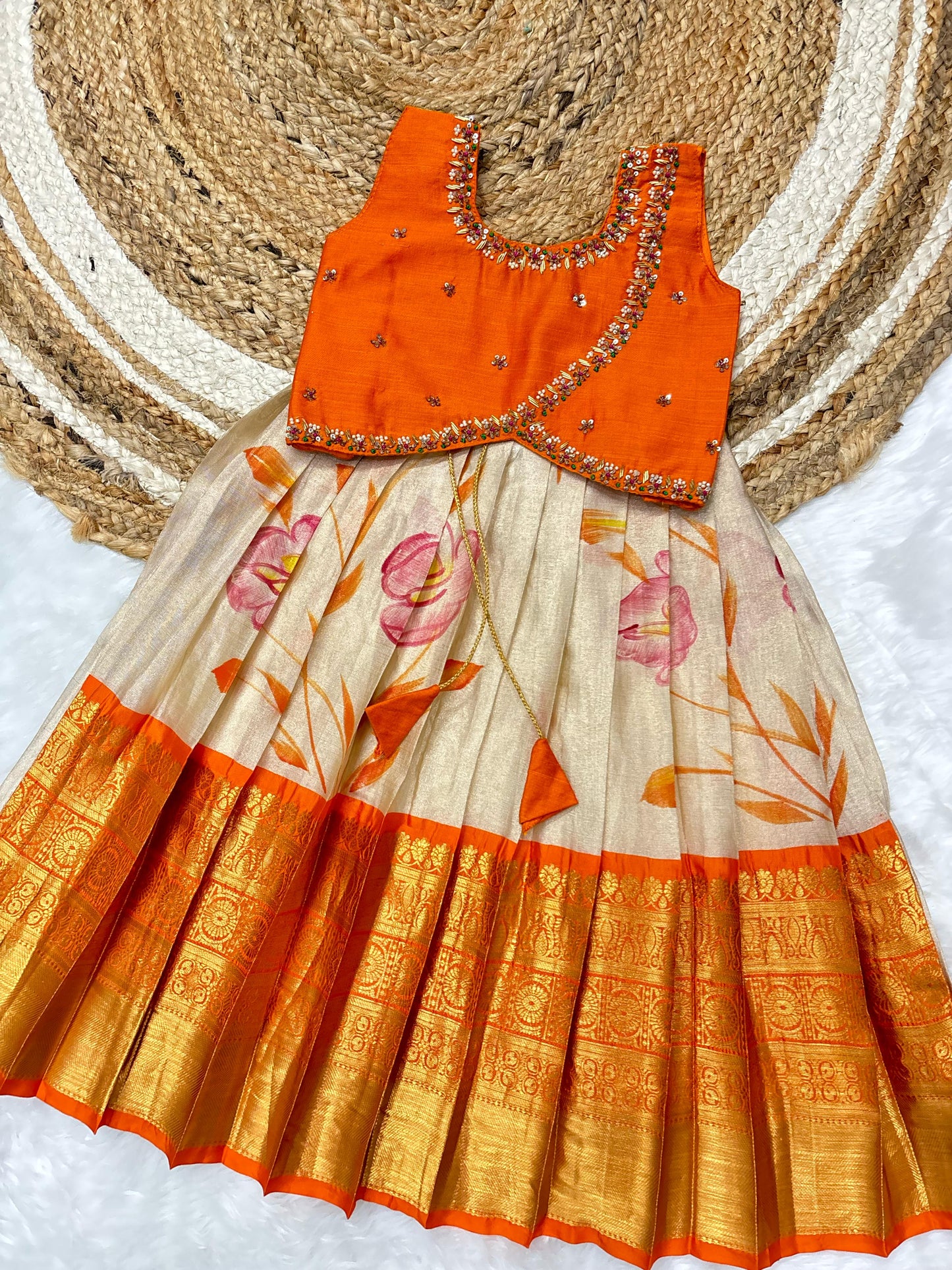 Soft Semi Kanchi maggam Kids Sets