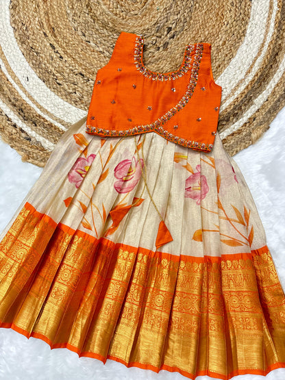 Soft Semi Kanchi maggam Kids Sets