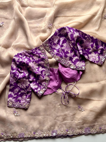 Luxe Roseberry Premium Tissues saree with stitched blouse