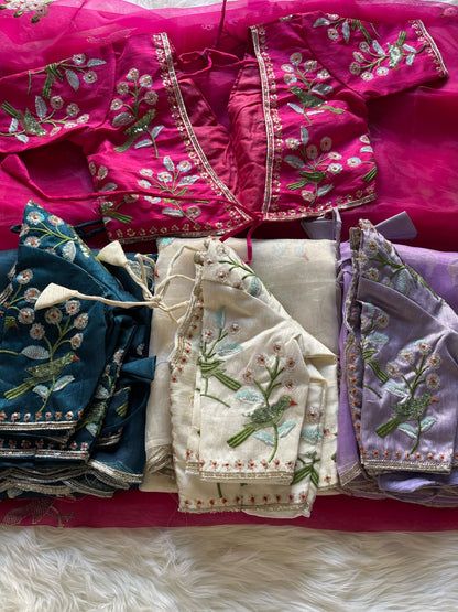 Organza saree with stitched work blouse