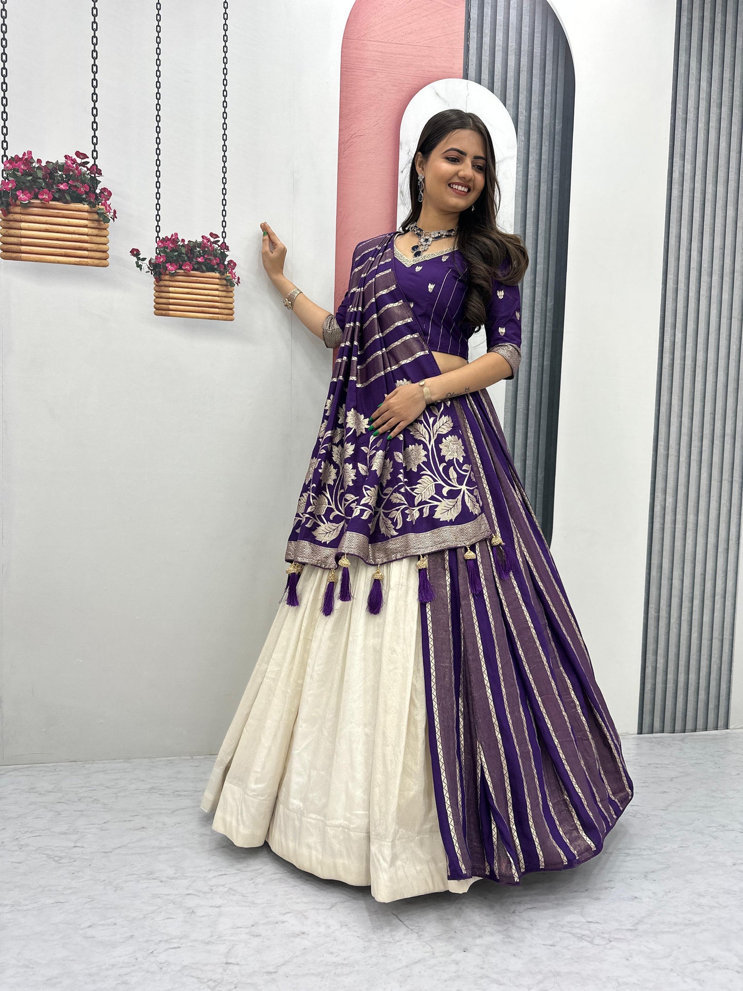 Trending  Concept lehenga with Banarasi saree