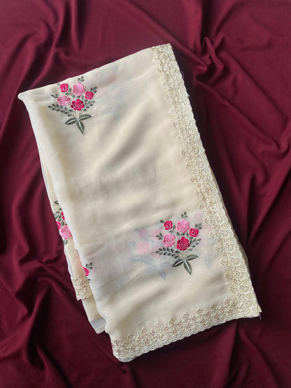 chiffon crush saree with fully stitched Blouse