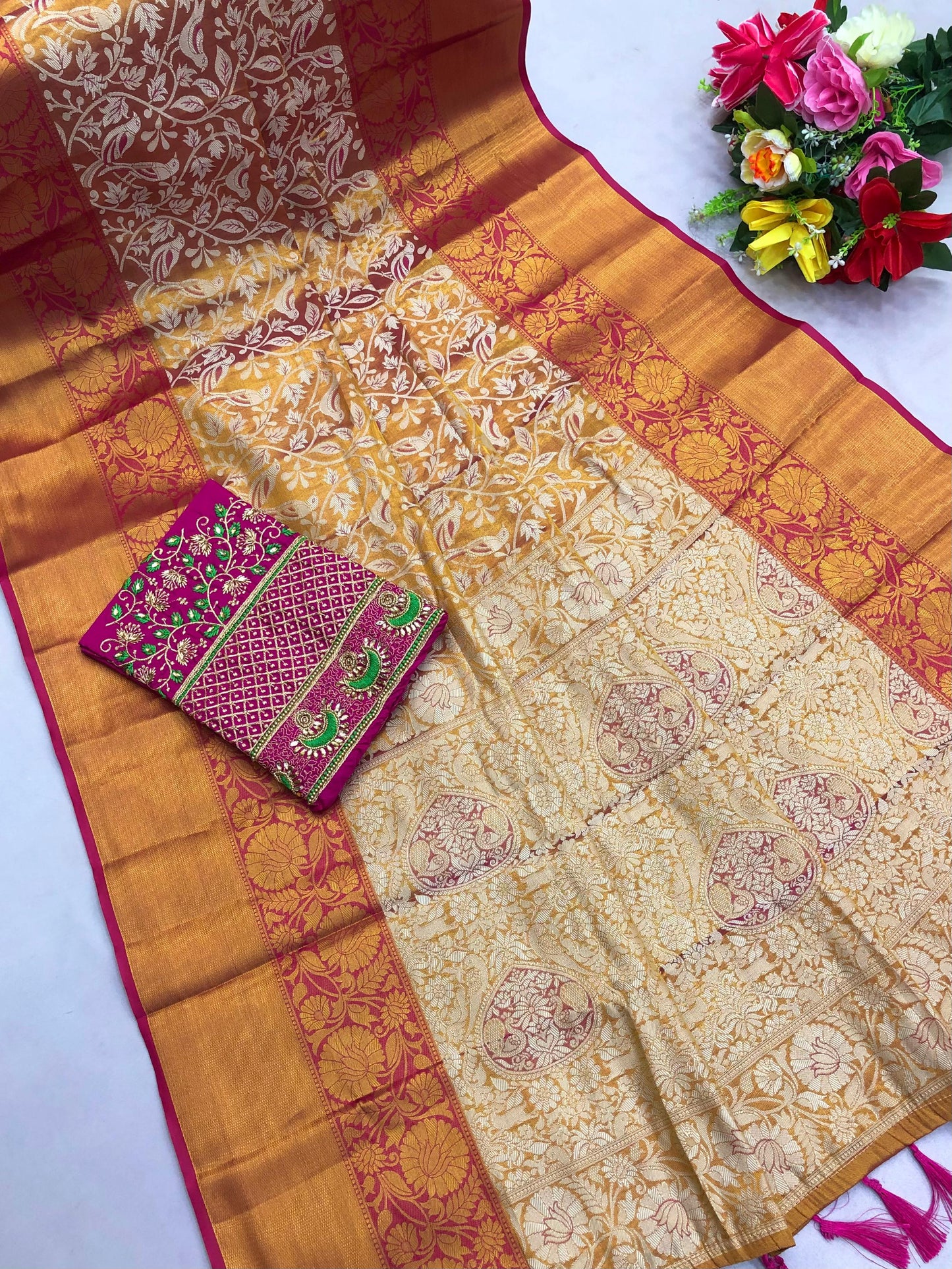 Pure Silk Maggam Saree With Two Blouses