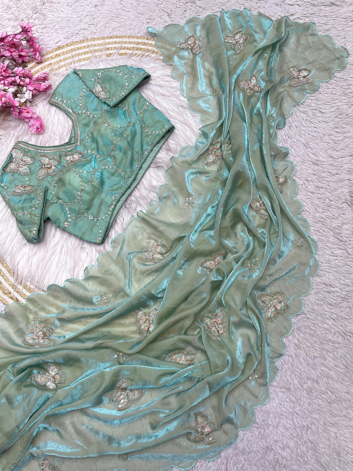 Butterfly Designer saree with stitched blosue