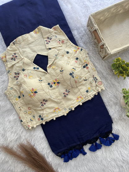 Khadi cotton budget sarees with stretchable stitched blouse