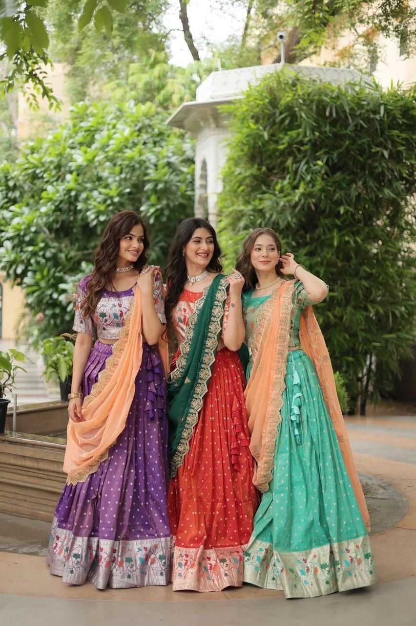 Paithani Lehenga sets with cutwork dupatta