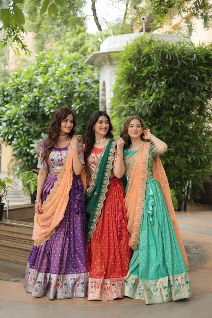 Paithani Lehenga sets with cutwork dupatta