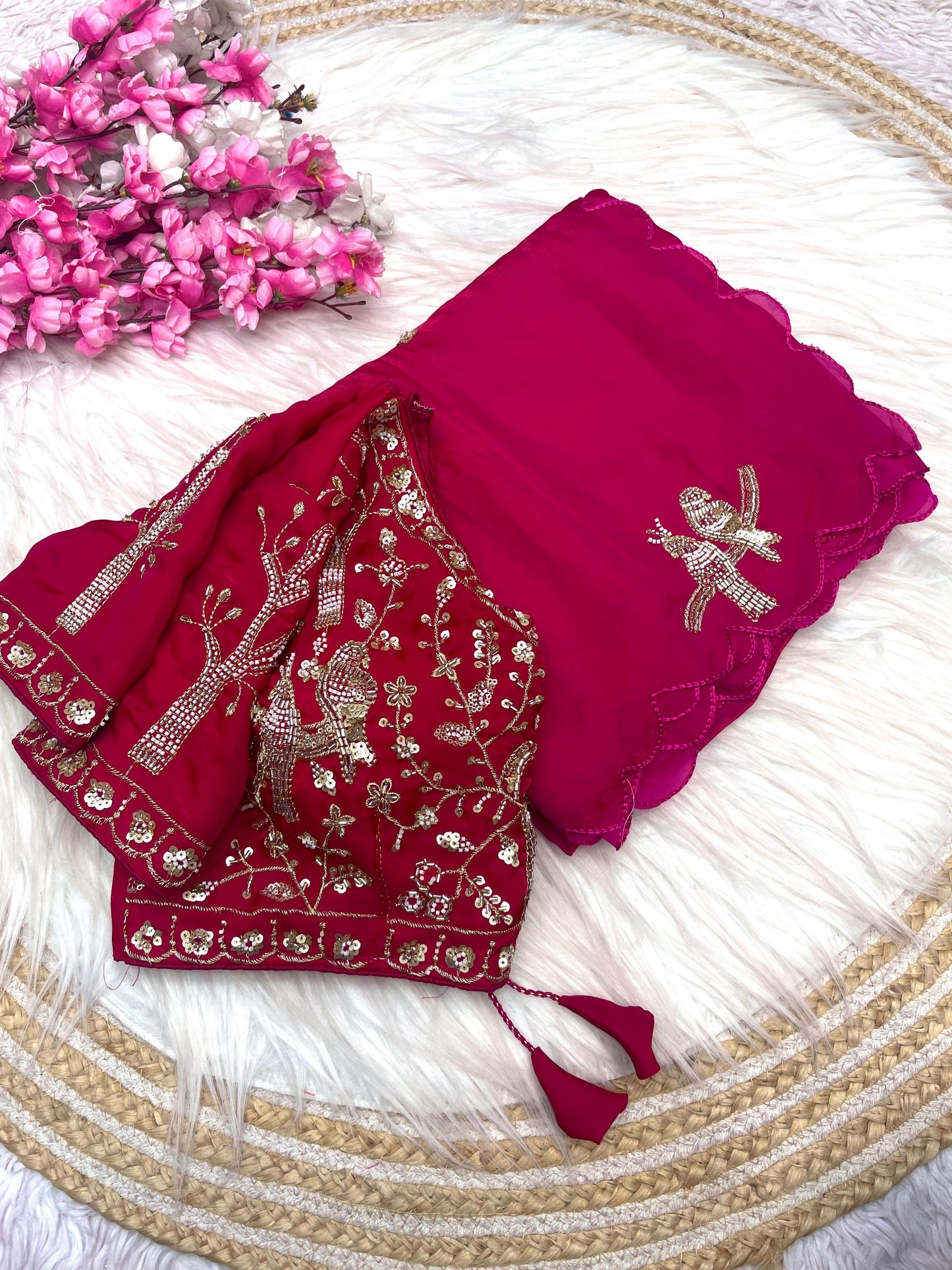 Fendy work silk sarees with stitched desginer work blouse