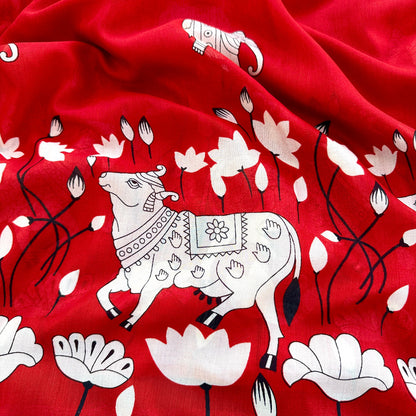 Mul mul cotton Pichwai saree with stitched blouse