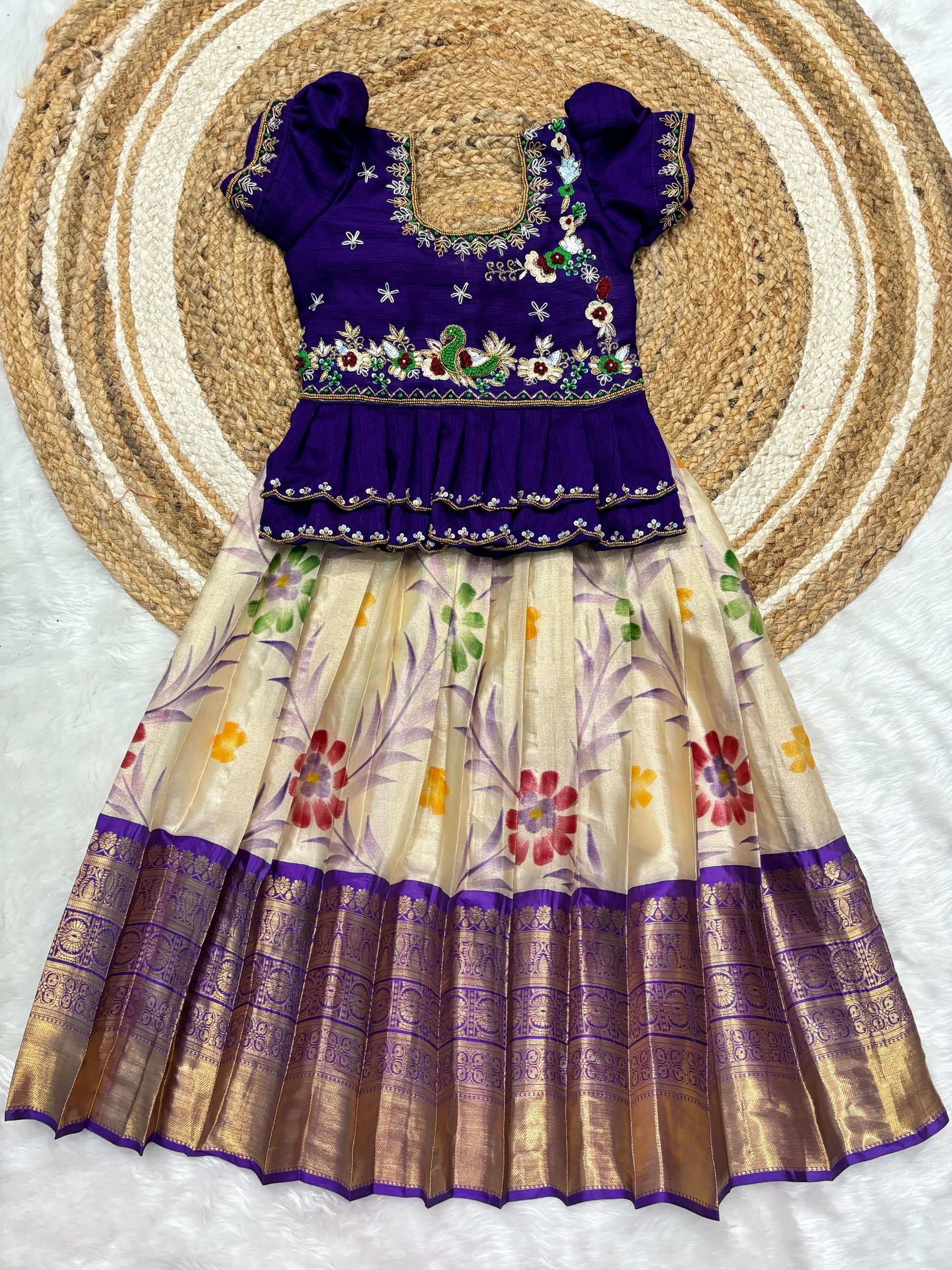 Kids Pattu Pavadas Pure Maggam Work 1-3 Years Red Trendy