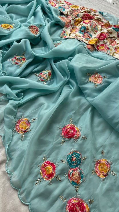 Glass Soft Crystal Sarees luxe semi Stitched Blouse