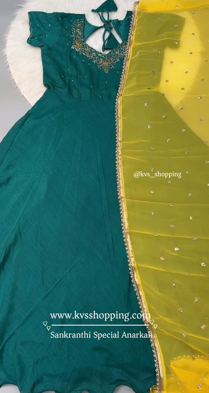 Maggam Anarkali gown with dupatta set