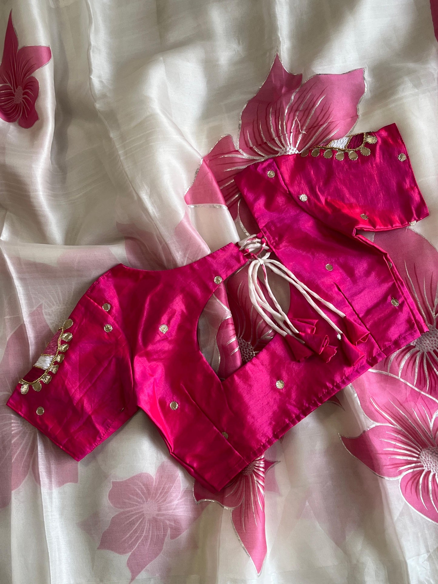 Saree With Stitched Blouse Flower