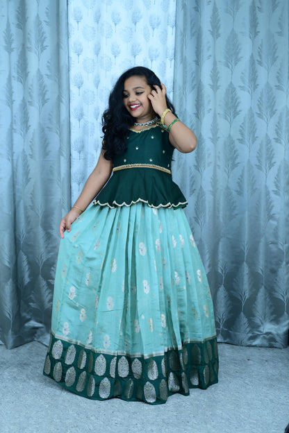 Kids pure Maggam work Lehenga sets