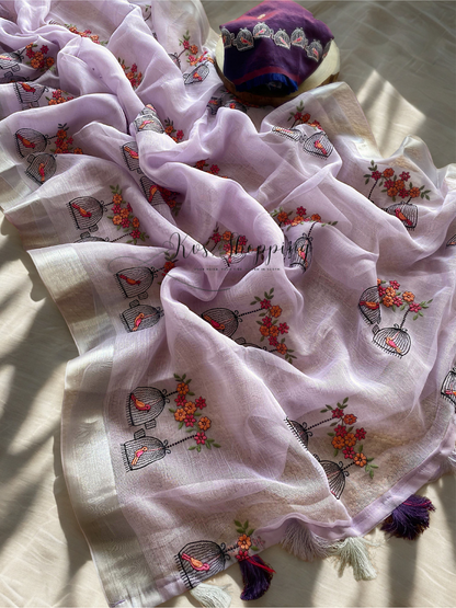 Linen Desginer Embroidered Bird sarees budget (Celebrate inspired)