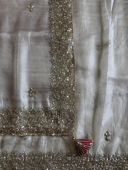 Luxe Pure Tissue sequence Codded saree with stitched blouse